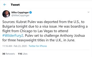 Кубрат Пулев депортиран от САЩ заради проблеми с визата