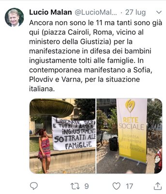 В публикация в туитър на сенатора от началото на протеста в Рим пише, че подобни имало и в София, Пловдив и Варна на 27 юли.