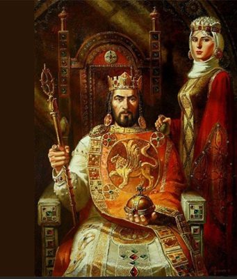 Цар Калоян с жена си. Картина на Васил Горанов