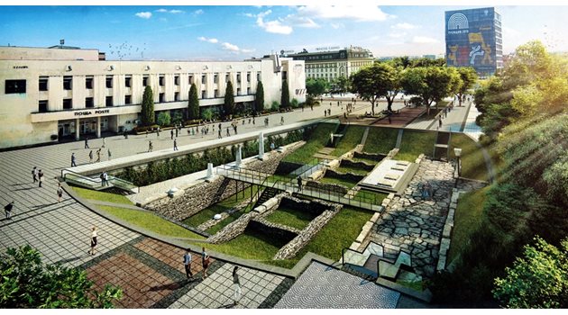 Така ще изглежда на 6 септември обновеният площад на Пловдив - с интегрирана археология върху естествен зелен килим.
