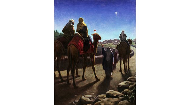 Витлеемската звезда отвежда тримата мъдреци до яслата на новородения Исус.