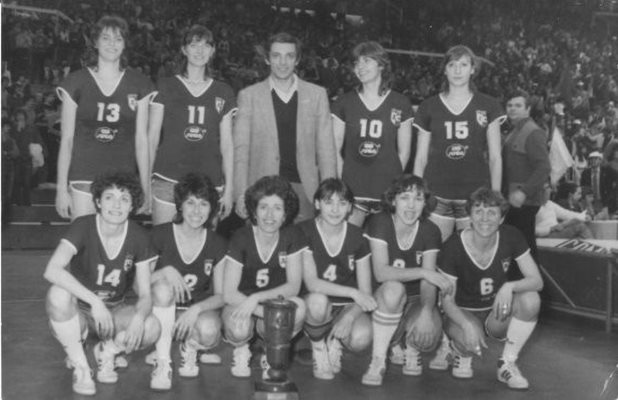 The famous girls pose with their legendary coach Stanislav Boyadzhiev, who unfortunately is now deceased.