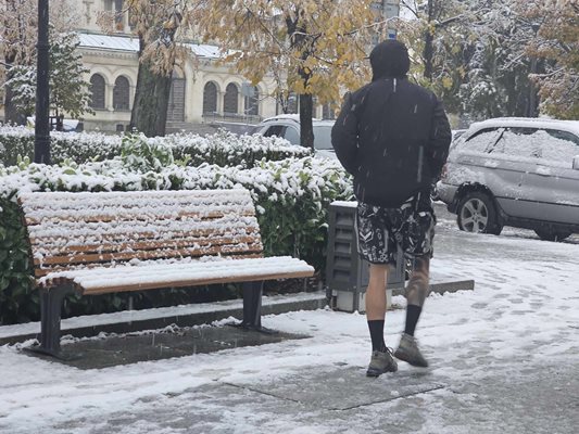 Не липсват и такива смелчаци, които в снега и студа се разхождат по къси панталони в София.
СНИМКА: Георги Палейков