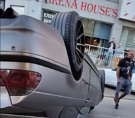 Кола се обърна по таван на "Симеоновско шосе" в София Кадър: БНТ