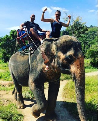 Влюбените яздят слон под жарките лъчи в Тайланд