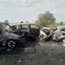 Трита автомобила, които се блъснаха верижно и изгоряха напълно. Снимки: Противопожарна служба 