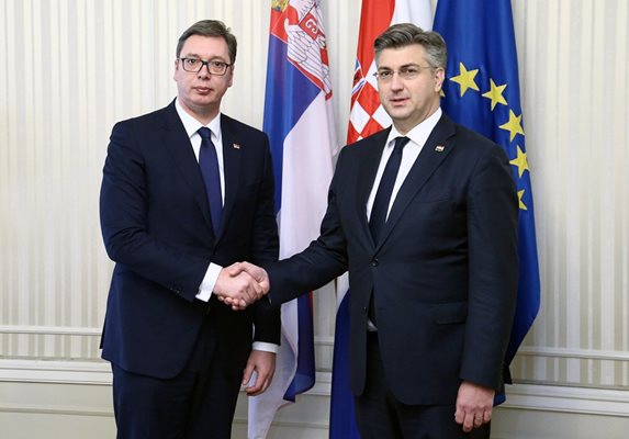Сръбският президент Александър Вучич и министър-председателят на Хърватия Андрей Пленкович СНИМКА: Ройтерс