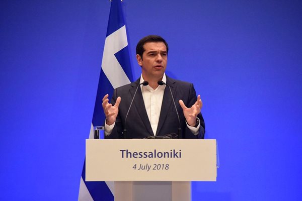 Алексис Ципрас на пресконференцията след Четвъртата четиристранна среща Гърция - България - Сърбия - Румъния в Солун СНИМКИ: Ройтерс