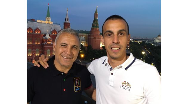 С Христо Стоичков по време на Мондиал 2018 с поглед към Червения площад