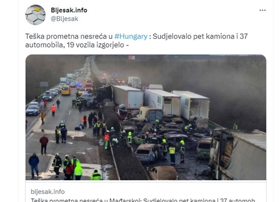 Катастрофата стана вчера. снимка: twitter/Bljesak.info