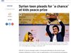 Сирийски тийнейджър бежанец спечели престижна награда за мир