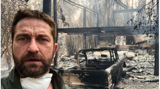 Джерард Бътлър пусна селфи пред изгорялата си къща.  СНИМКА: ИНСТАГРАМ