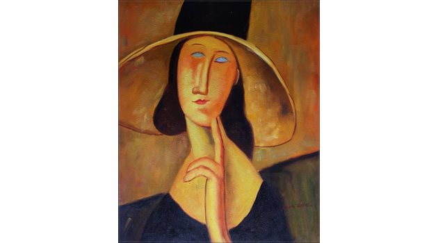"Портрет на Жан Ебютерн с шапка", Модилиани, 1918