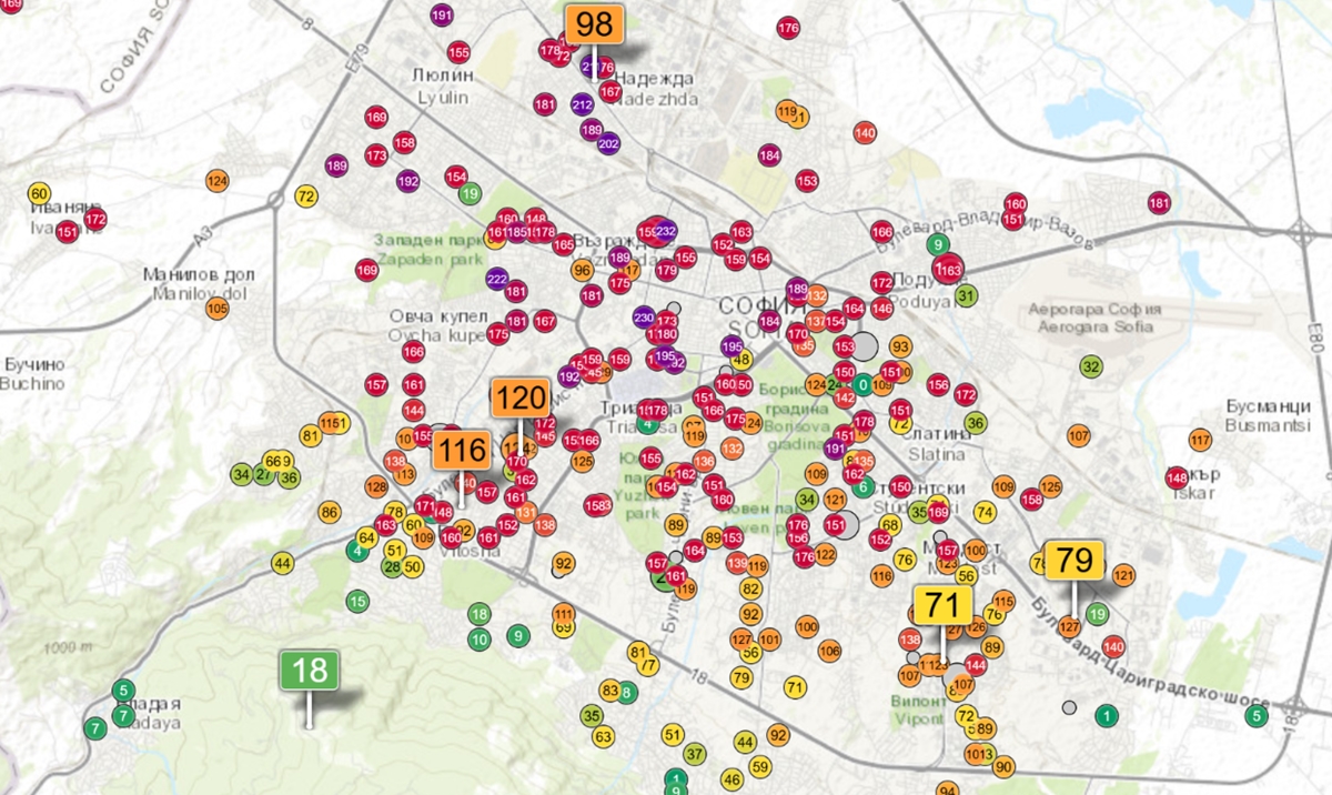 Мръсен въздух в София, вижте къде са най-завишени нивата на прахови частици