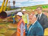 Симеон Кръстев рисува за месец Борисов и Вучич край газопровод