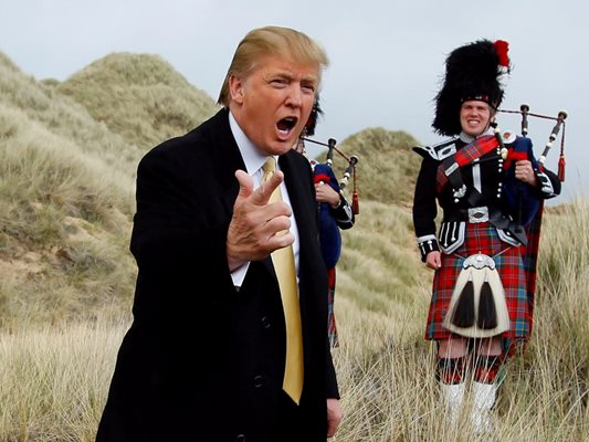 Бъдещият президент на САЩ открива проекта си в Търнбери, Шотландия