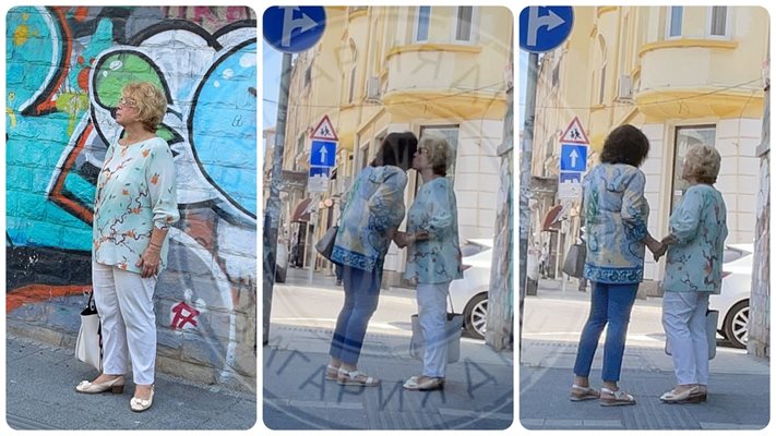 (Папараци в действие) Емилия Масларова целува на улицата вярна дружка