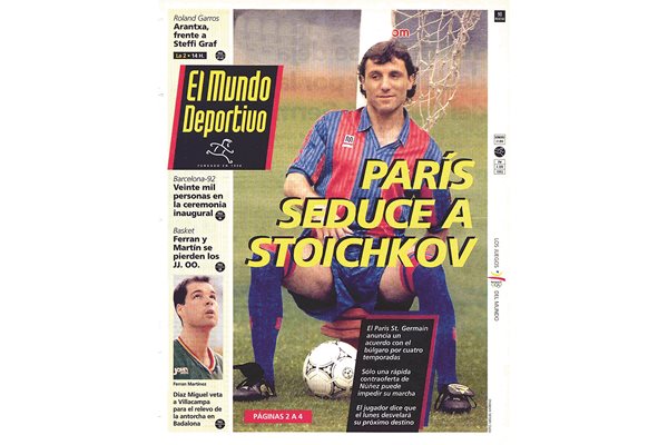 Първа страница на “Мундо Депортиво” с чело за интереса на “Пари Сен Жермен” към Стоичков.