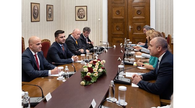 Работен момент от разговорите между президента Румен Радев и премиерът на РСМ Димитър Ковачевски