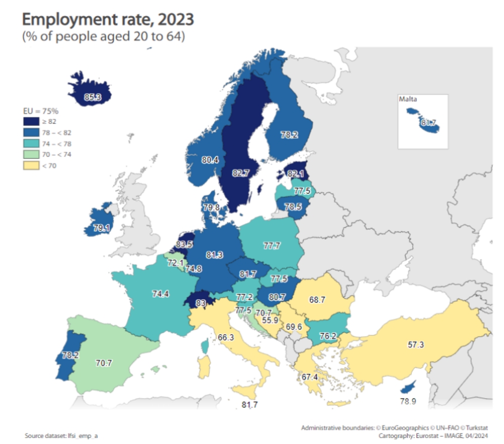Заетостта в ЕС е надминала 75 процента през 2023 г.