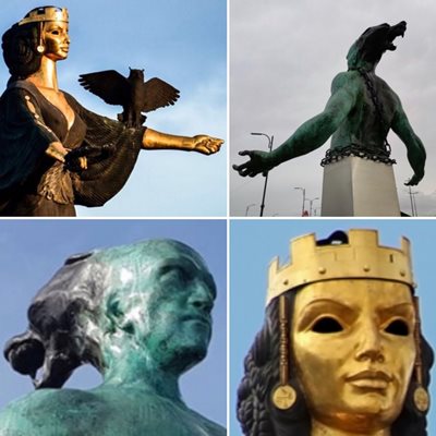 Колаж с фамозните статуи на София и Бургас, наричани галено от местните "Жълтата гостенка" и "Белия бродик".