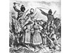 Маскирани като добитък селяни ловят бунтовници през 1876 г.

Cамо робството може да обърне човека в животно. След пет столетия тегло много българи стават говеда. Като героя на Кафка, който се събужда хлебарка. Нашата метаморфоза обаче е в буквалния смисъл на думата!
След разгрома на Априлското въстание и Ботевата чета през 1876 г.