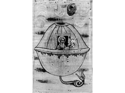 Звездолетът на Ной, нарисуван от български зограф. Спасителят на земните обитатели се готви да пусне гълъб, който ще му покаже къде да кацне.
ИЛЮСТРАЦИИ АРХИВ НА АВТОРА