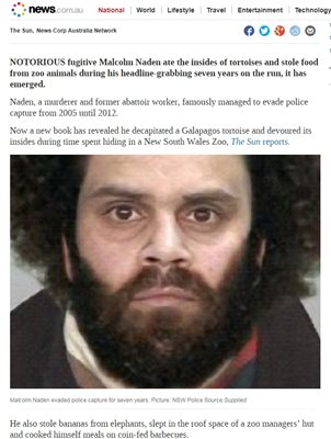 Малкъм Наден бил сред най-издирваните хора в Австралия.Той убил двама свои роднини и получил съответно 15 и 21 години затвор. Факсимиле: news.com.au