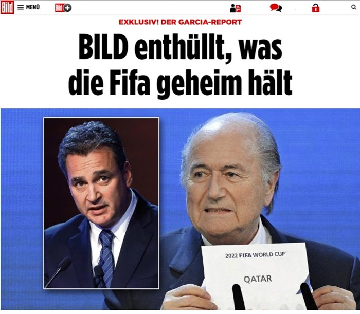 Германското издание "Билд" публикува част от документите по разследването на Етичната комисия на ФИФА  Факсимиле : bild.de