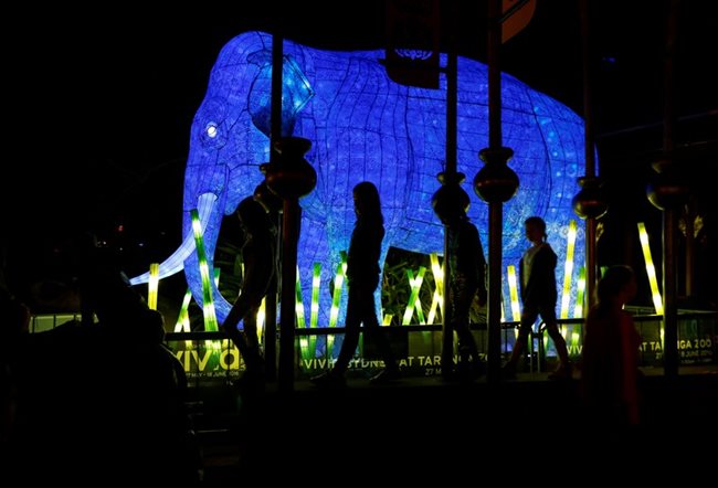 Деца наблюдават гигантски фенер във формата на азиатски слон
