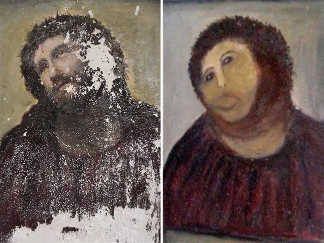 Заради калпавата работа на самозваната Сесилия Хименес фреската Ecce Homo (“Вижте човека”) днес изглежда повече като Ecce Mono (“Вижте маймуната”).