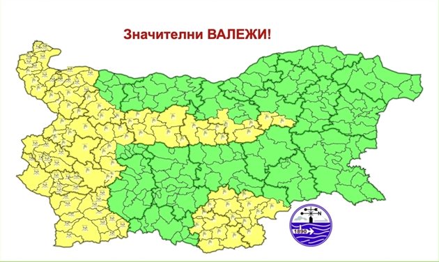 Картата на Националният институт по метеорология и хидрология (НИМХ)