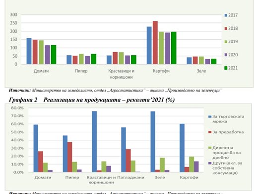 Ръст на производството на зеленчуци на годишна база отчита статистиката