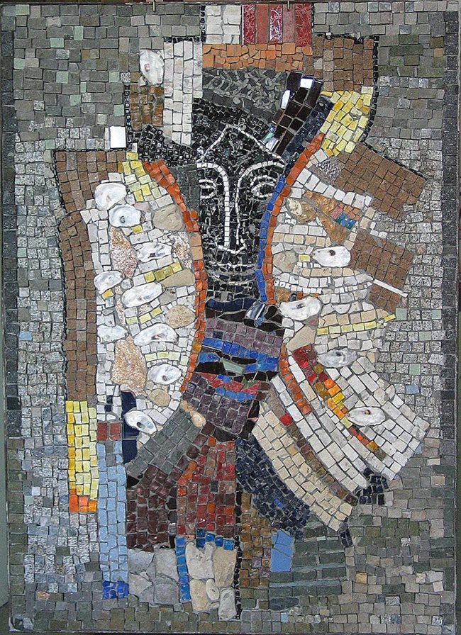 Една от многобройните мозайки на Димитър Киров. Пано, на което е изобразена Мадона, ще бъде експонирано на площадчето.  СНИМКИ: НАТАША МАНЕВА