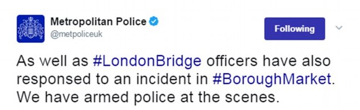Лондонската полиция съобщи в туитър за втора атака в ресторант.