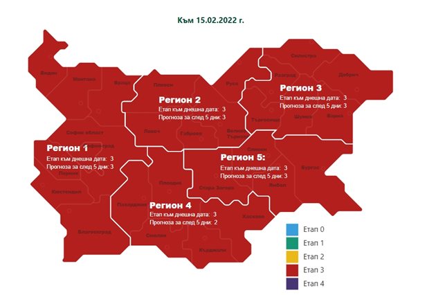 Карта на епидемичната обстановка по региони
Графика: Национален център по заразни и паразитни болести