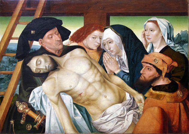 Исус умира на кръста от бъбречна недостатъчност в резултат на обезводняване. "Оплакване на Христос", картина от музея в Брюж, 1480 г.