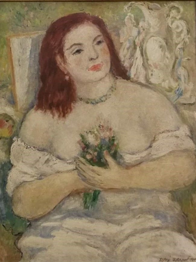 "Бяла жена с букет", рисувана от Борис Иванов