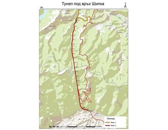 Тунелът ще е на 1 км западно от прохода Шипка и на 1 км източно от връх Малуша. Северната част ще бъде в област Габрово, а южната - в област Стара Загора.