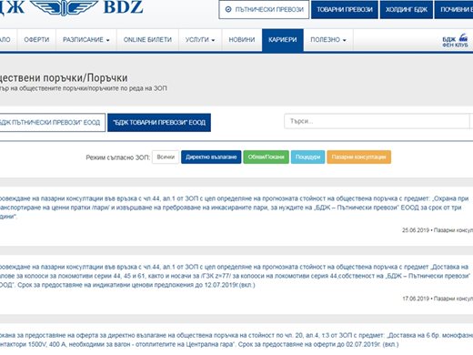 БДЖ публикува регистър на обществените поръчки