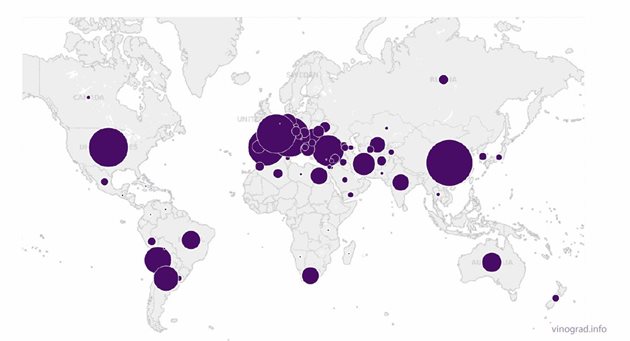 Карта на страните световни производители на грозде
