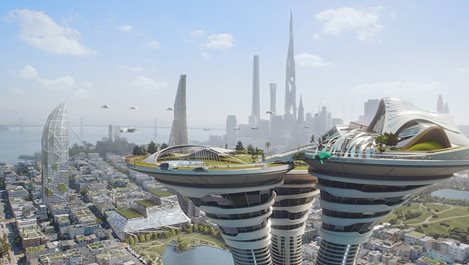 2062 г.: Летящи коли,
сгради ще си чистят
сами въздуха