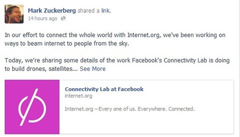"Фейсбук" ще разпространява интернет на места без мрежа