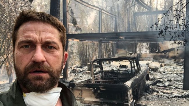 Джерард Бътлър пусна селфи пред изгорялата си къща.  СНИМКА: ИНСТАГРАМ