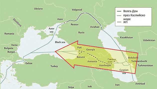 Фиг.3. Коридори и инфраструктура за износ на урея от Централна Азия през 2022-а година